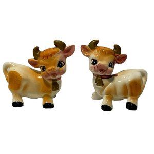 Vintage 1950's Ceramic Salt & Pepper Shakers Cow anthropomorphic japan